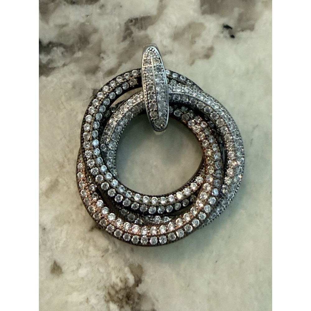 Fuzion Sterling Silver Tri Color CZ Pave Rolling Circle Pendant LOOK READ